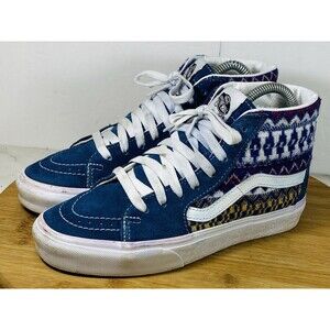 VANS Sk8-Hi Blue Multicolor Women's Suede Canvas Sneakers Shoes Size 6